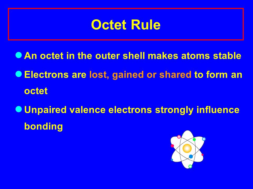 Octet Rule An octet in the outer shell makes atoms stable