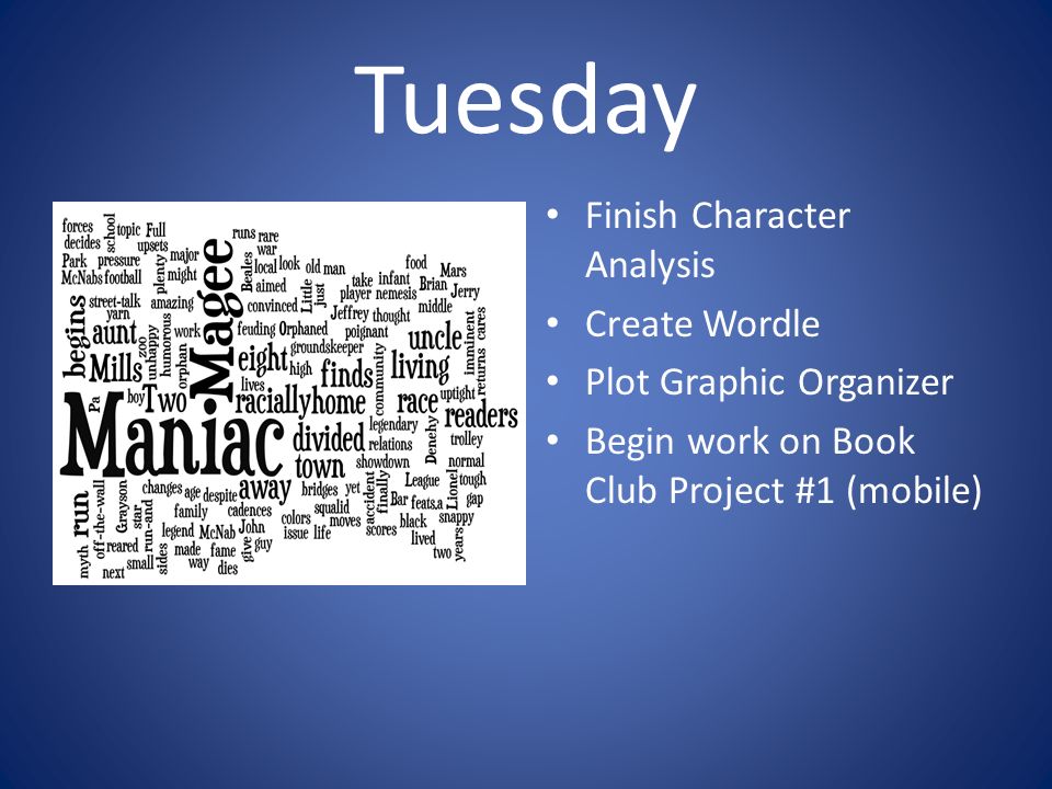 Tuesday Finish Character Analysis Create Wordle Plot Graphic Organizer