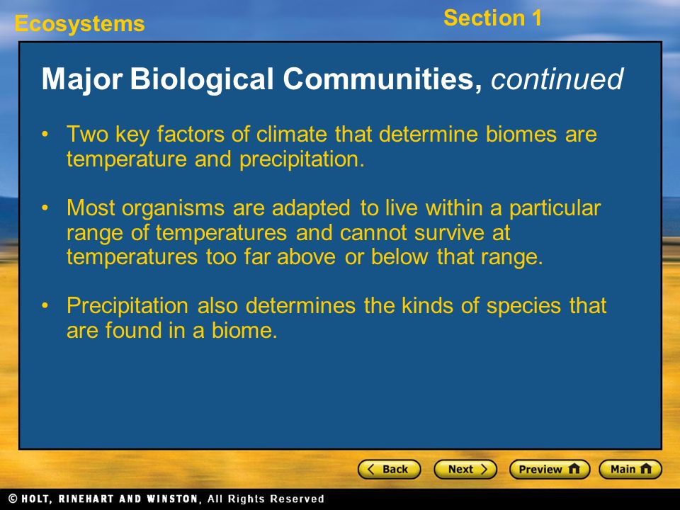 Major Biological Communities, continued