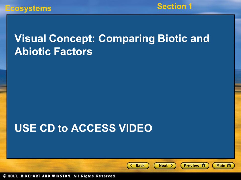 Visual Concept: Comparing Biotic and Abiotic Factors USE CD to ACCESS VIDEO