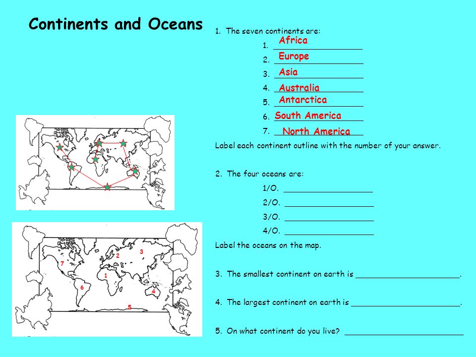 Continents and Oceans Africa Europe Asia Australia Antarctica
