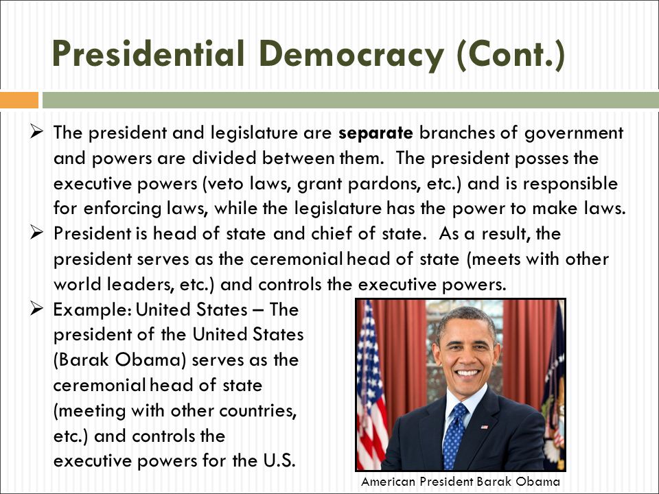 Presidential Democracy (Cont.)