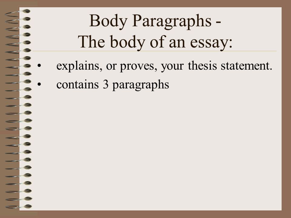 Body Paragraphs - The body of an essay:
