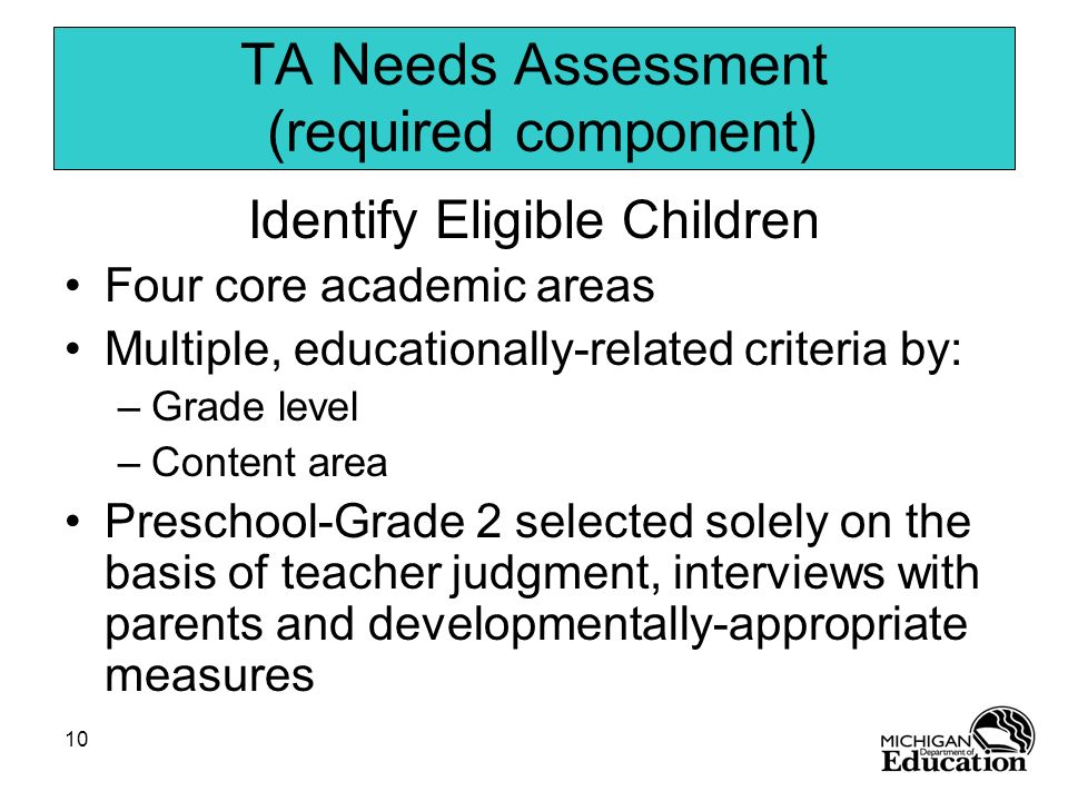 TA Needs Assessment (required component)