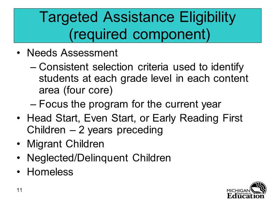 Targeted Assistance Eligibility (required component)