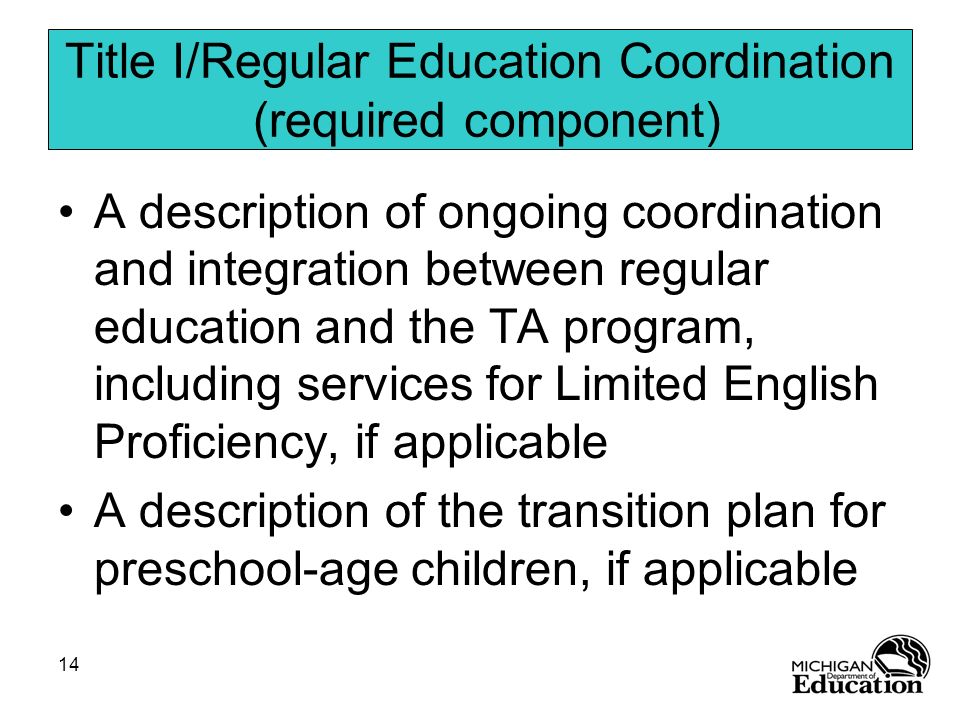 Title I/Regular Education Coordination (required component)