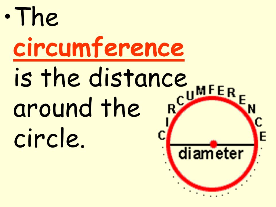 The circumference is the distance around the circle.