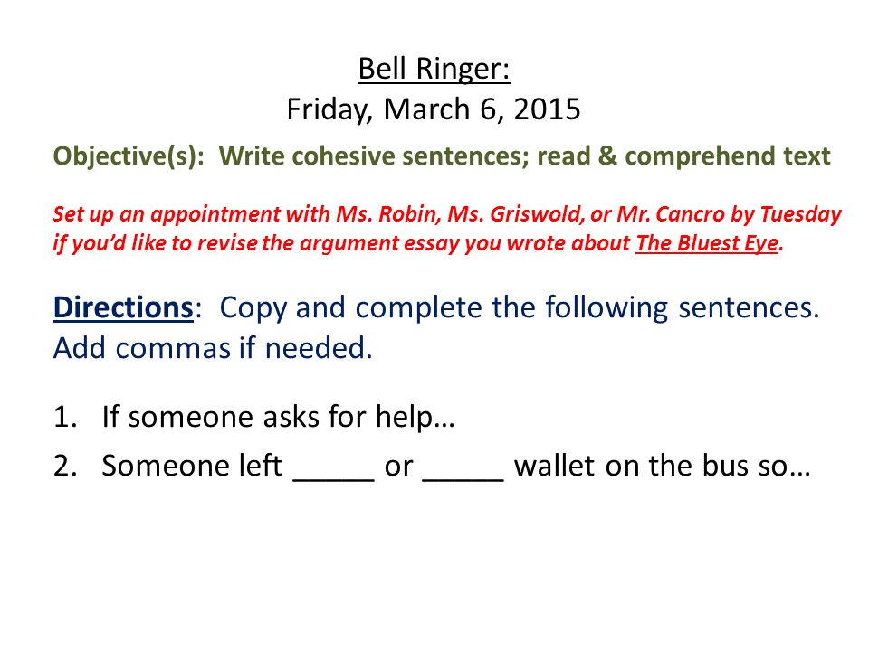 Bell Ringer: Friday, March 6, 2015