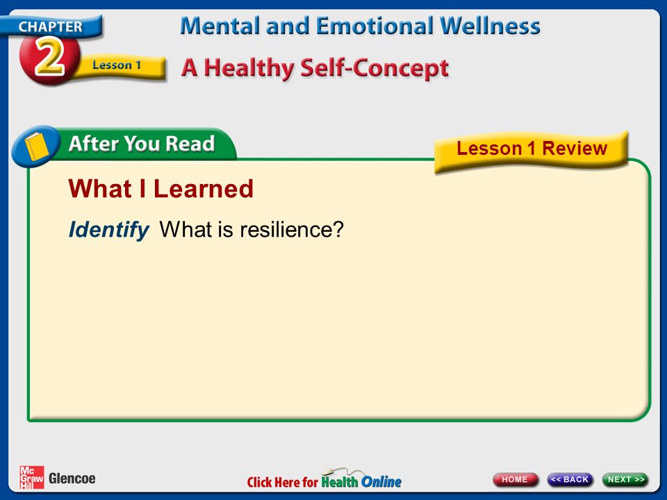 What I Learned Identify What is resilience Lesson 1 Review