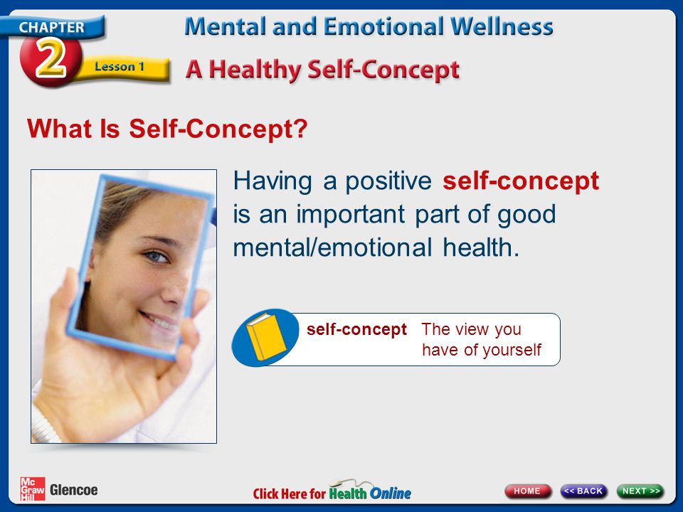 What Is Self-Concept Having a positive self-concept is an important part of good mental/emotional health.