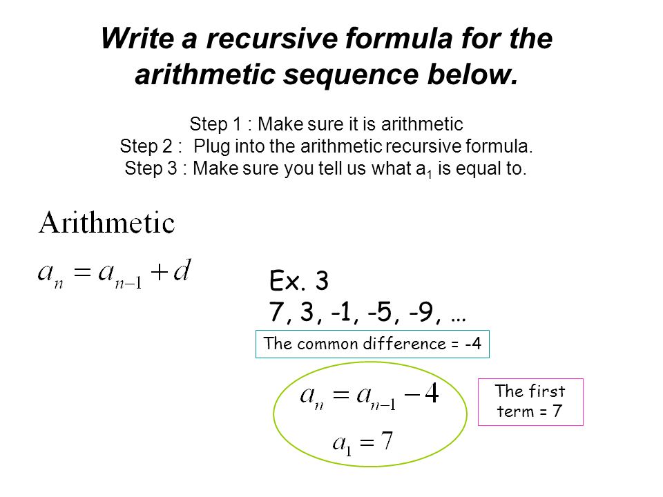 Write a recursive formula for the arithmetic sequence below