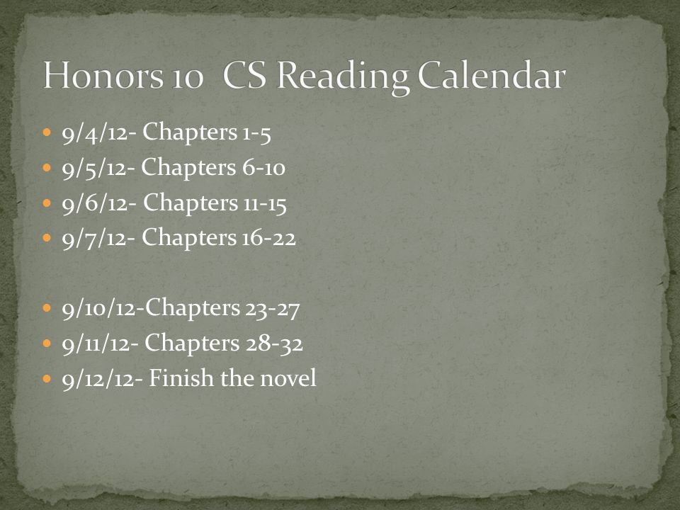 Honors 10 CS Reading Calendar
