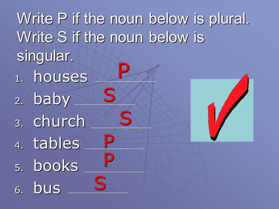Write P if the noun below is plural