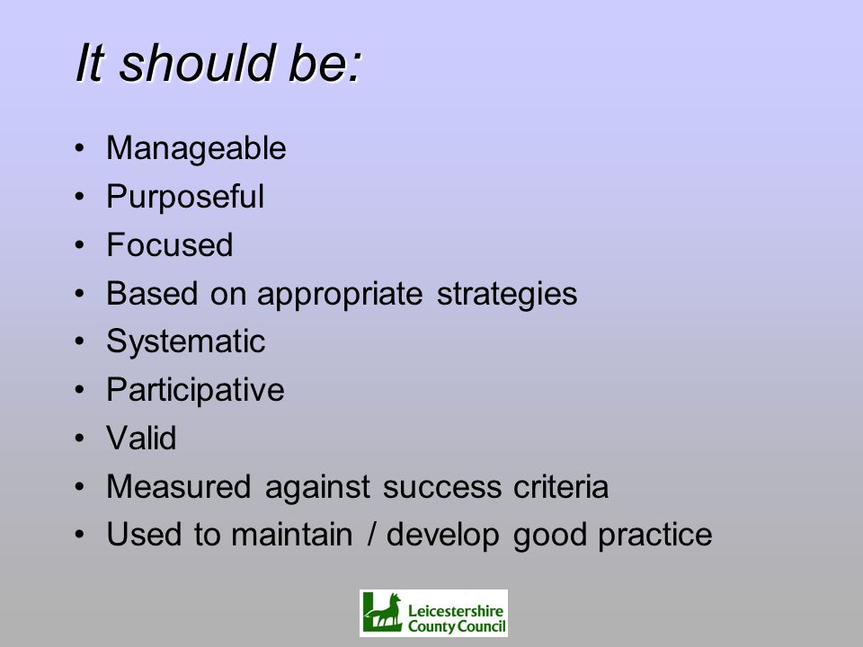 It should be: Manageable Purposeful Focused