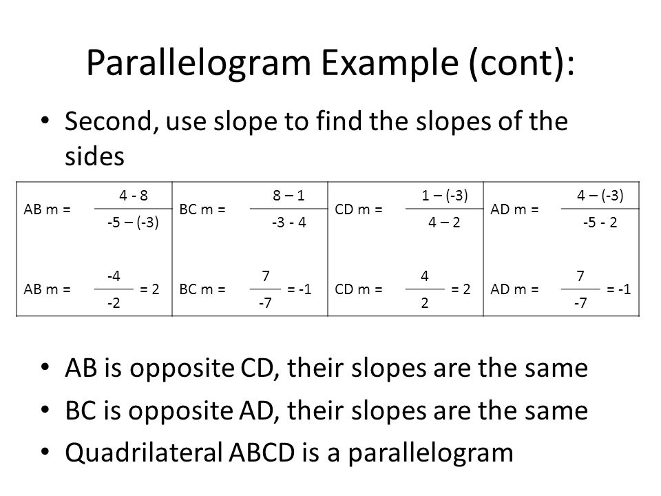 Parallelogram Example (cont):