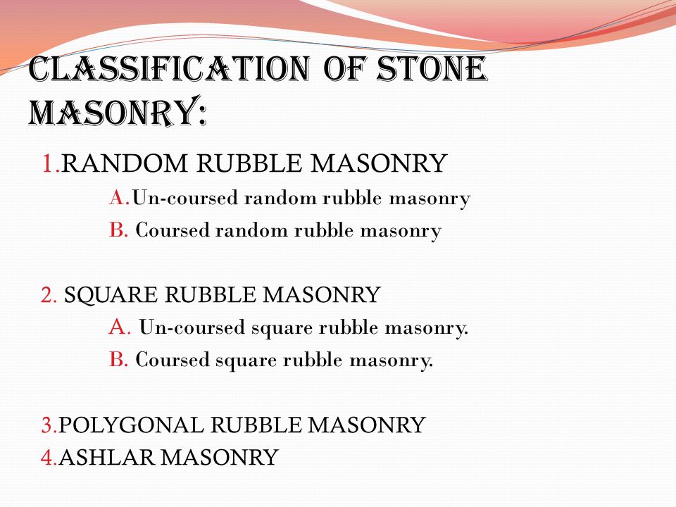 Classification of stone masonry: