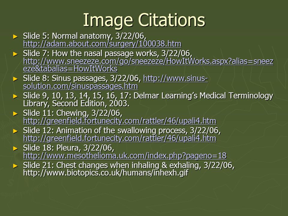 Image Citations Slide 5: Normal anatomy, 3/22/06,