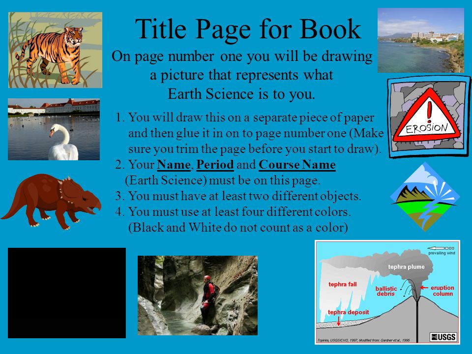 Title Page for Book On page number one you will be drawing