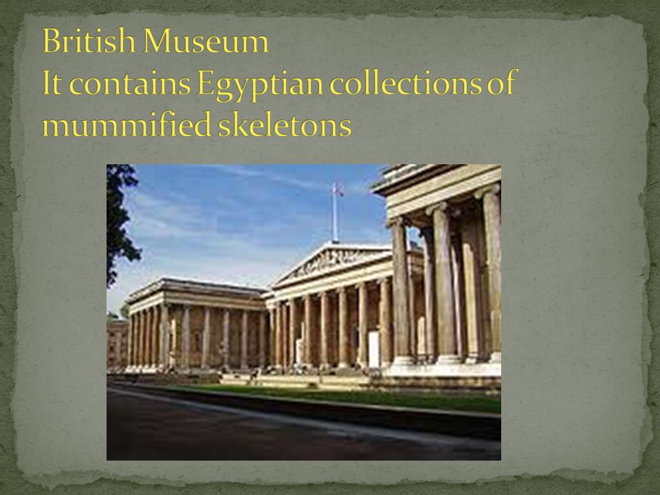 British Museum It contains Egyptian collections of mummified skeletons