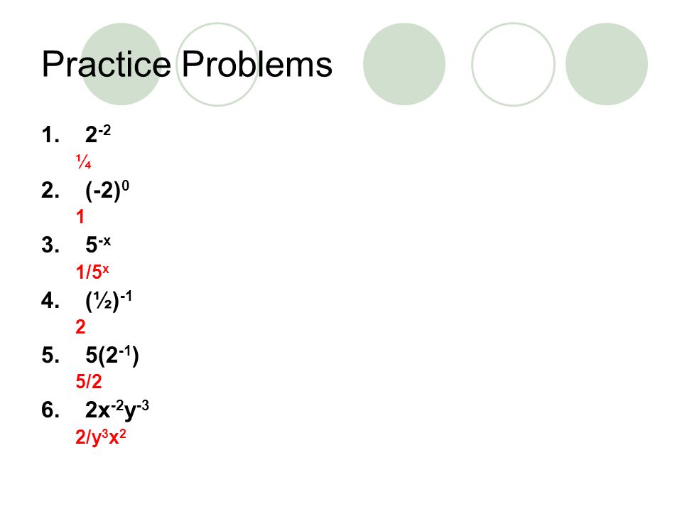 Practice Problems (-2) x 4. (½) (2-1) 6. 2x-2y-3