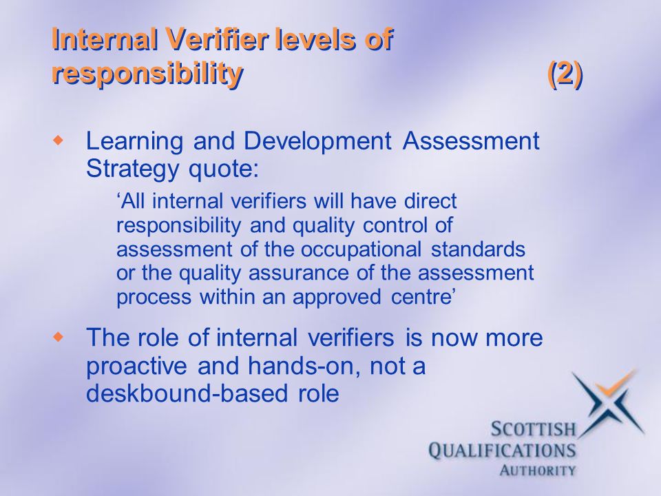 Internal Verifier levels of responsibility (2)