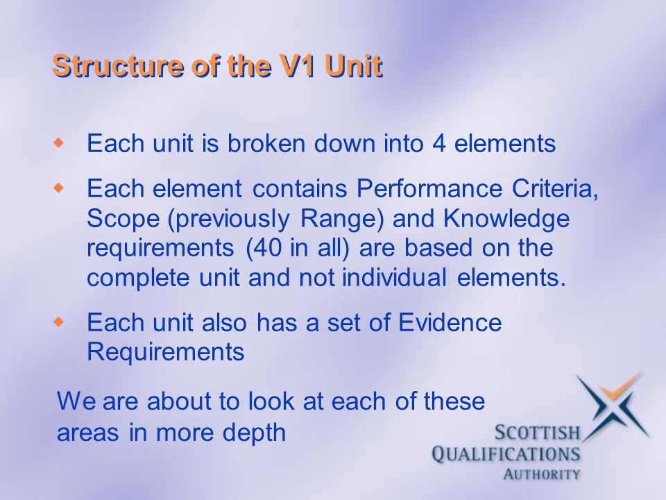 Structure of the V1 Unit Each unit is broken down into 4 elements