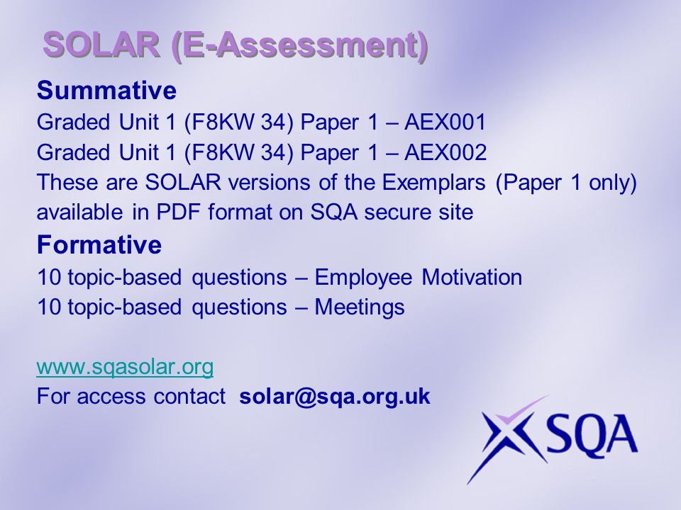 SOLAR (E-Assessment) Summative Formative
