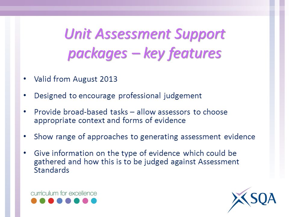 Unit Assessment Support packages – key features