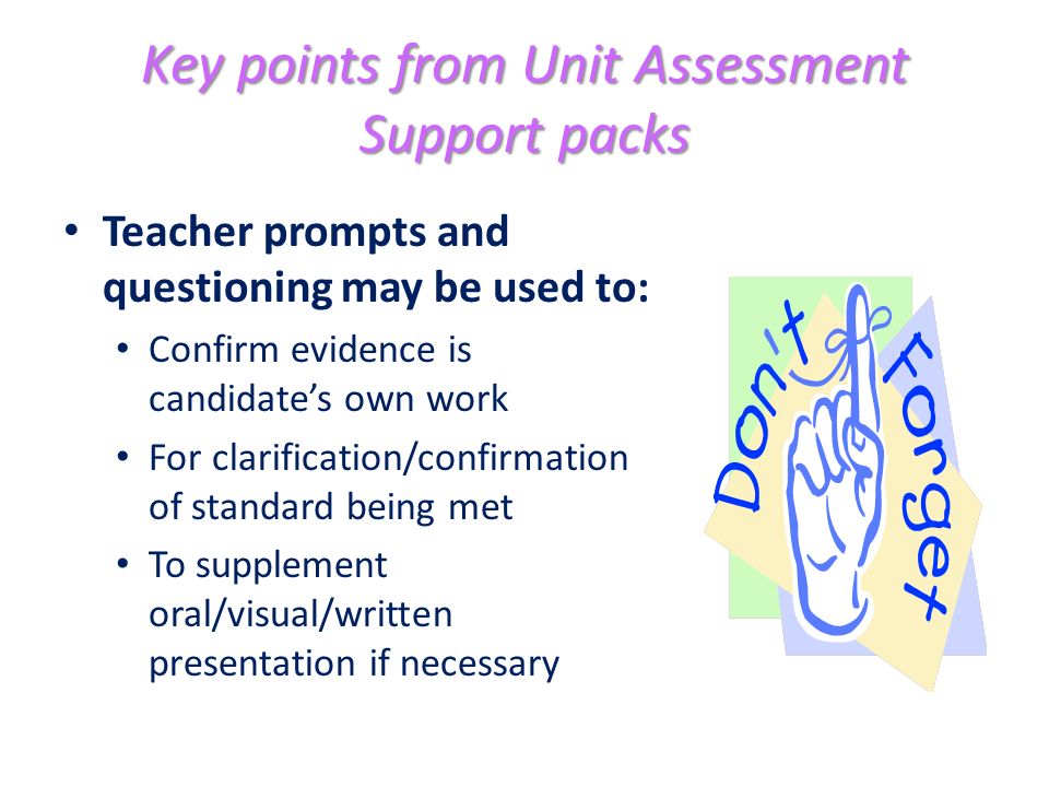 Key points from Unit Assessment Support packs