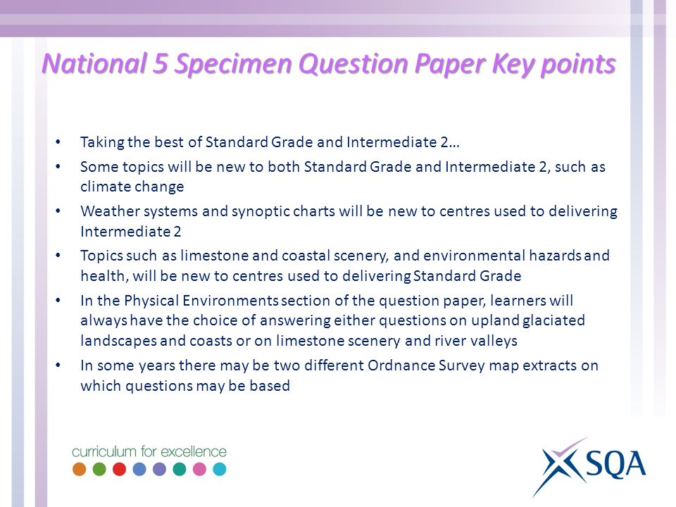 National 5 Specimen Question Paper Key points