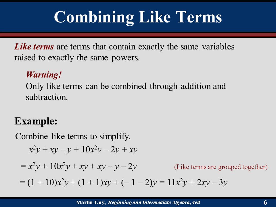 Combining Like Terms Example: