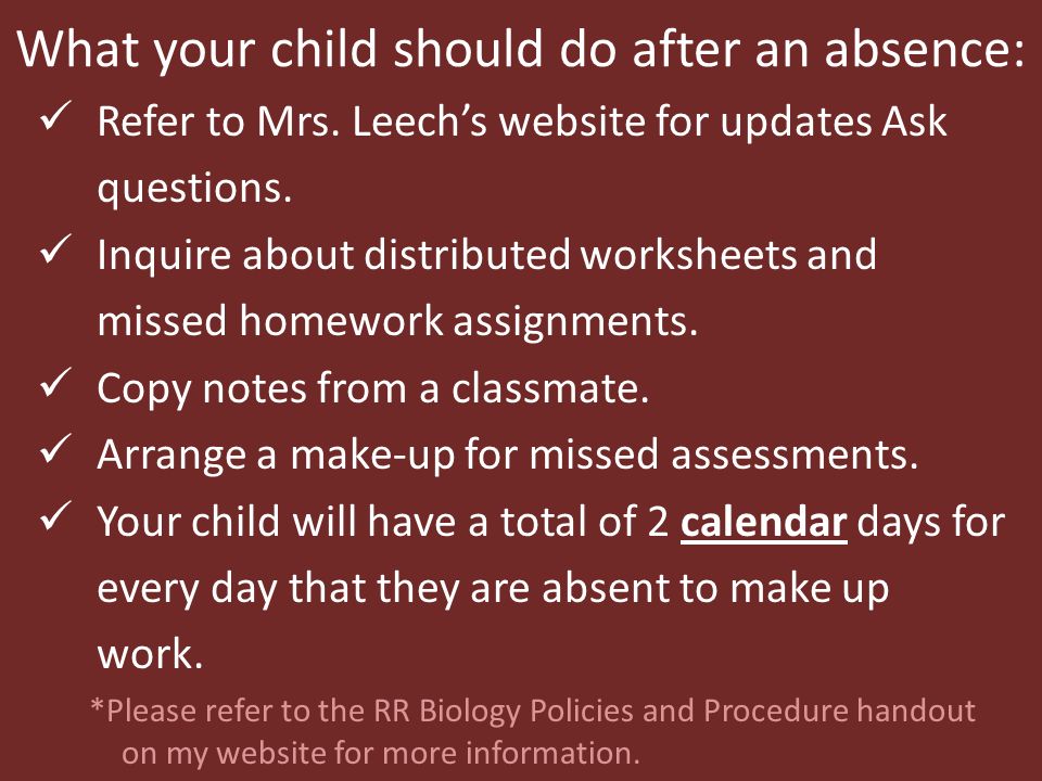 What your child should do after an absence:
