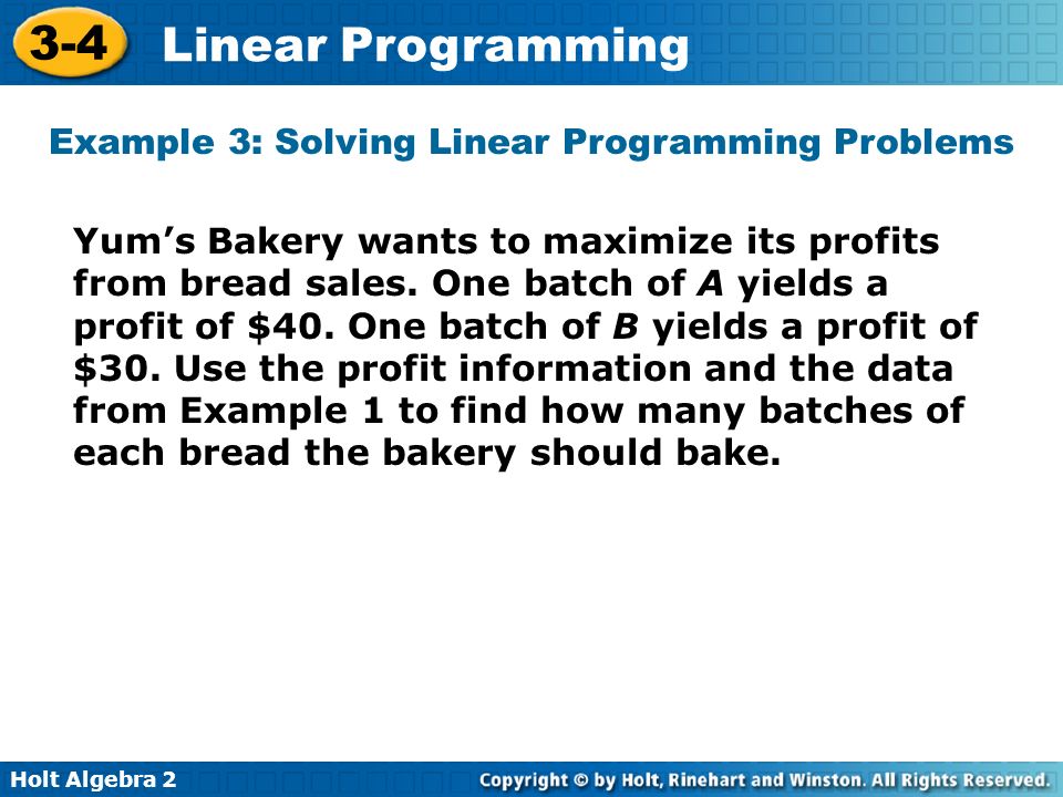 Example 3: Solving Linear Programming Problems