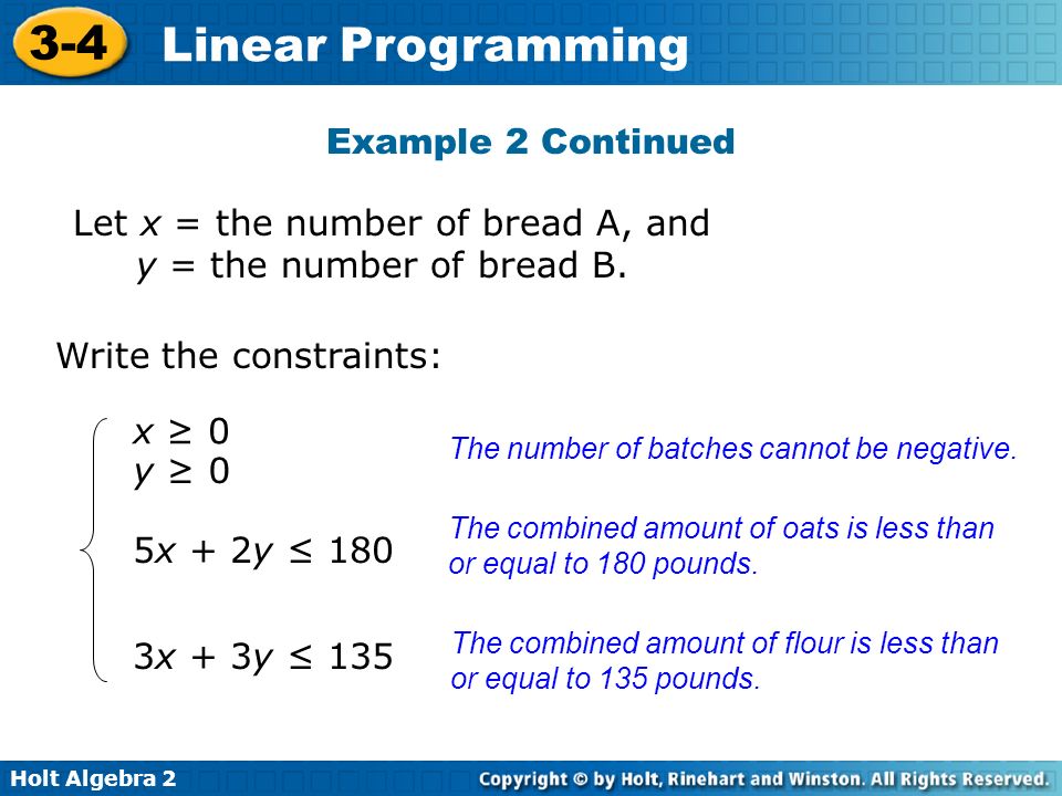 Let x = the number of bread A, and y = the number of bread B.