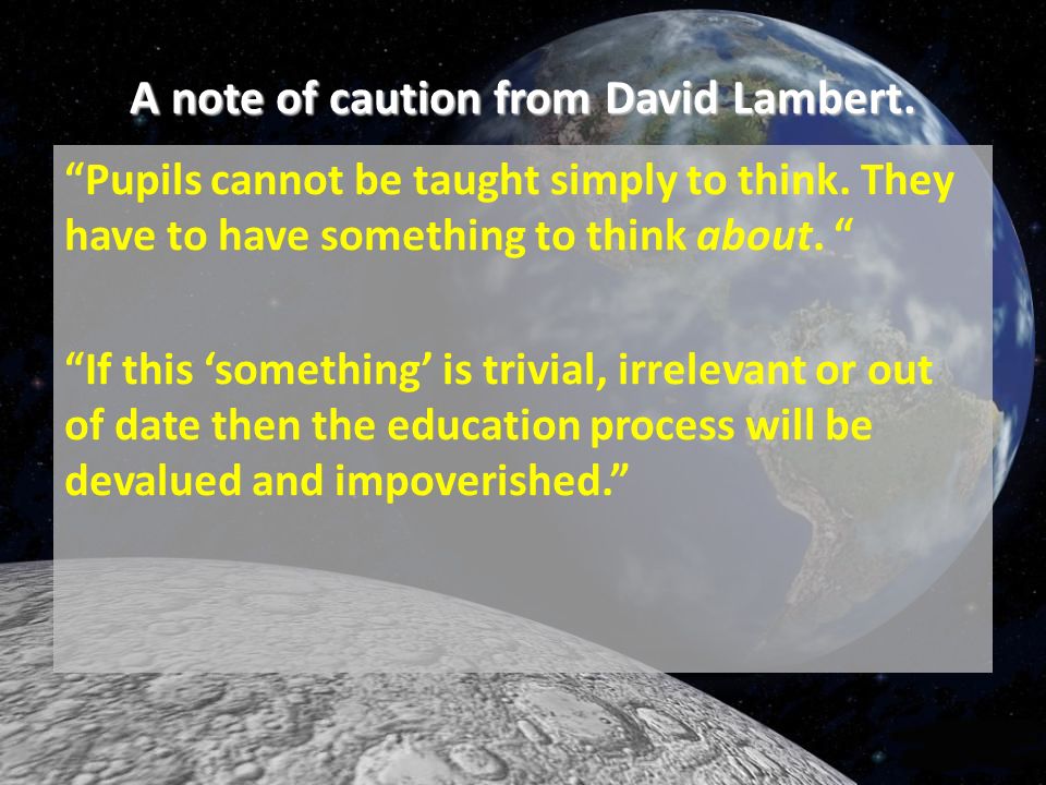 A note of caution from David Lambert.