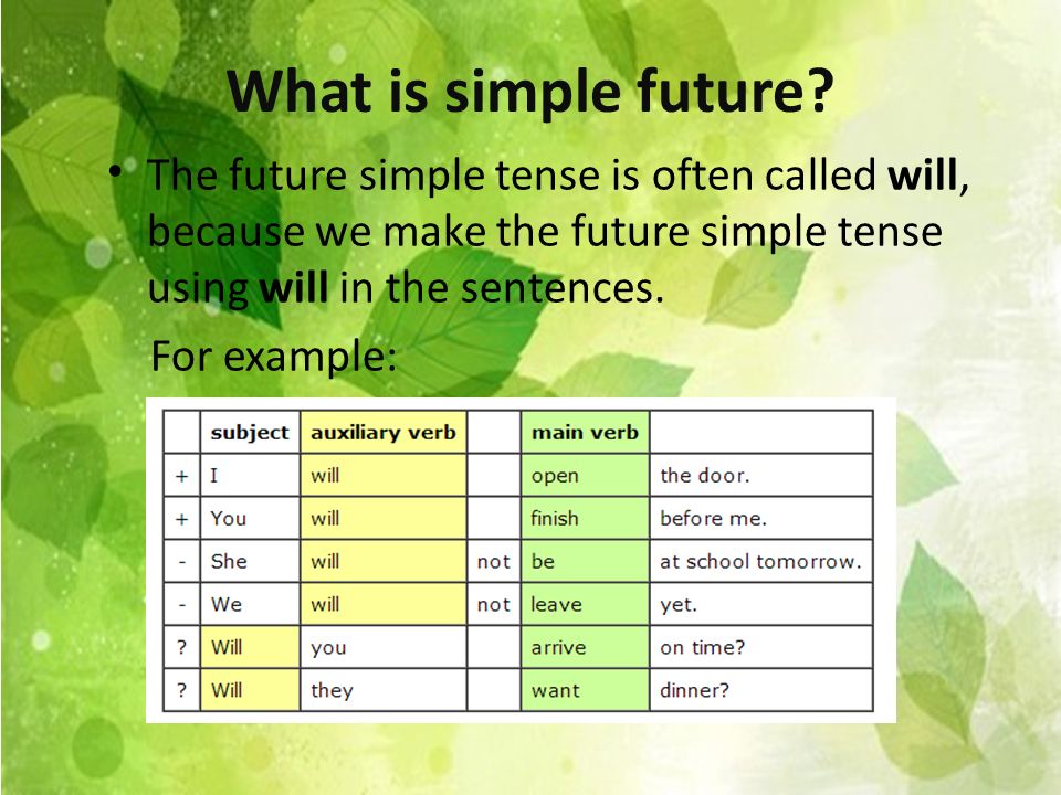 What is simple future The future simple tense is often called will, because we make the future simple tense using will in the sentences.