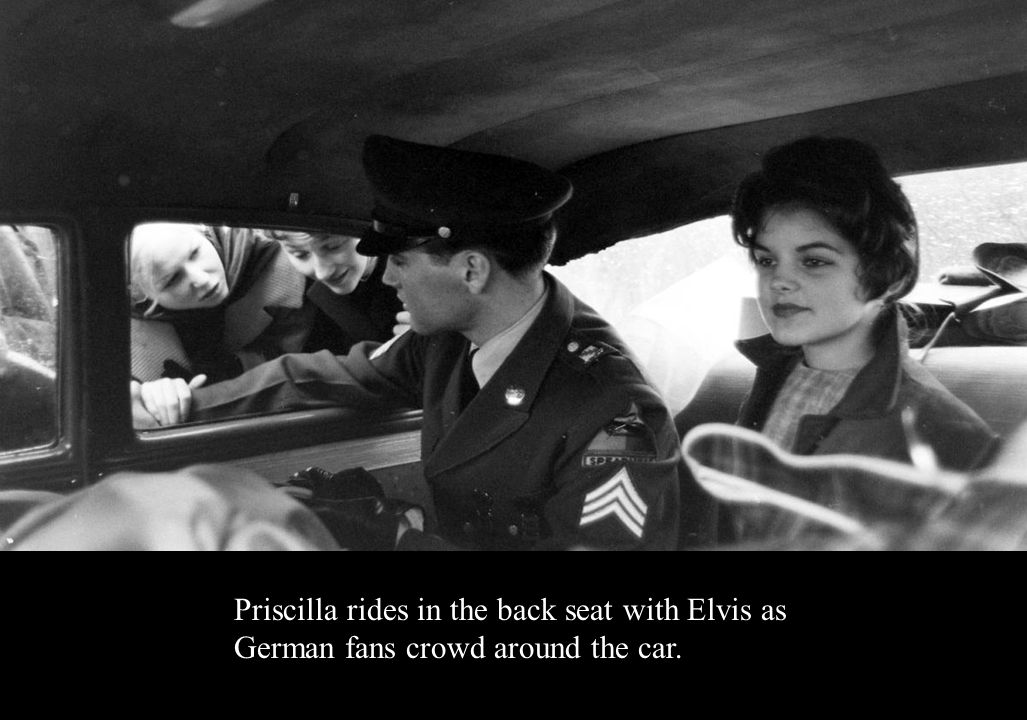 Priscilla rides in the back seat with Elvis as