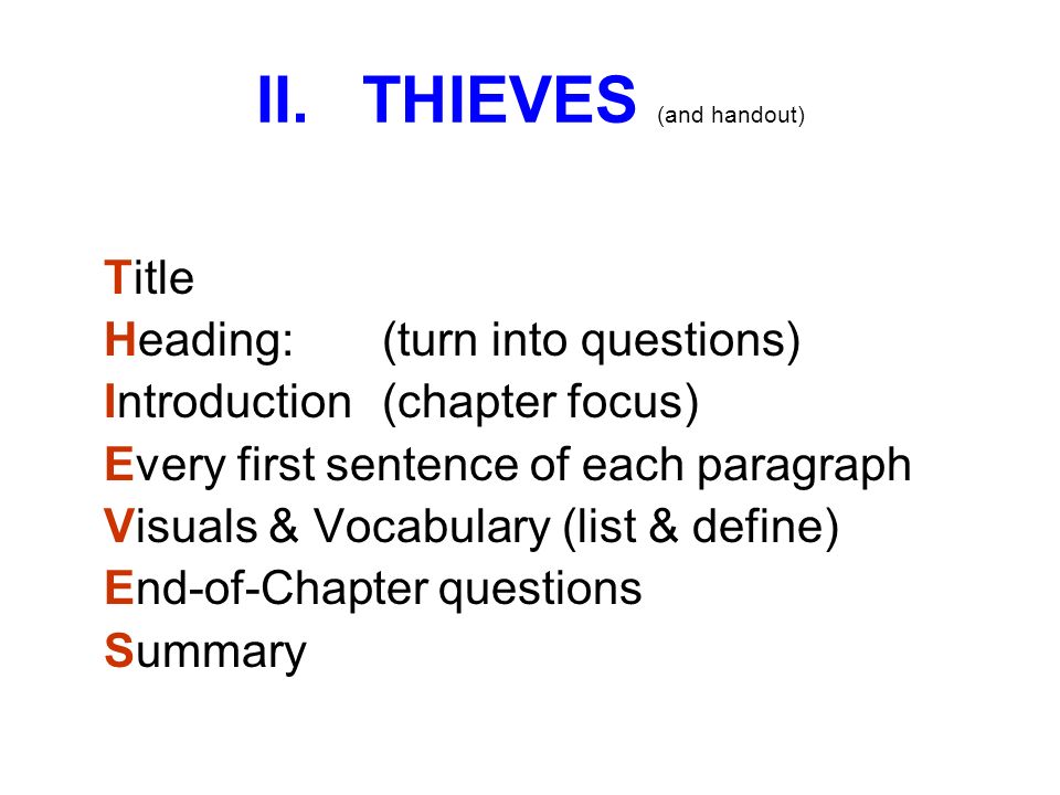 II. THIEVES (and handout)