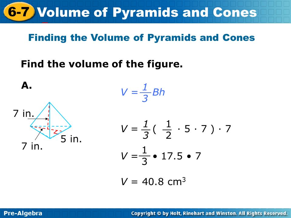 Finding the Volume of Pyramids and Cones