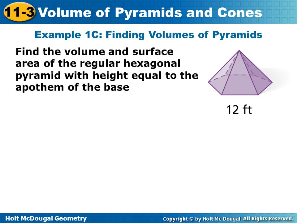 Example 1C: Finding Volumes of Pyramids