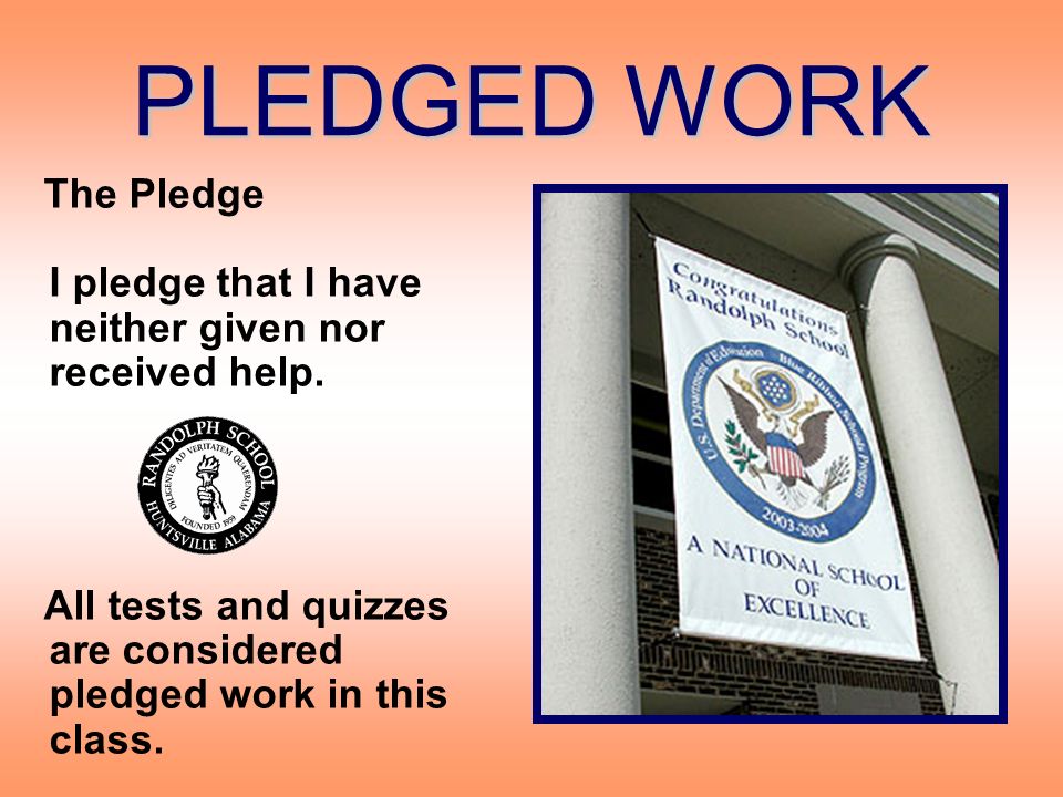 PLEDGED WORK The Pledge I pledge that I have neither given nor received help.