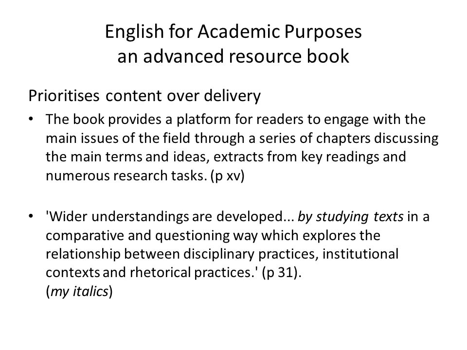 English for Academic Purposes an advanced resource book