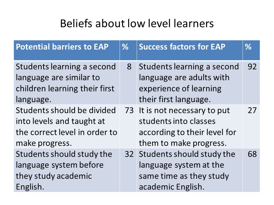 Beliefs about low level learners