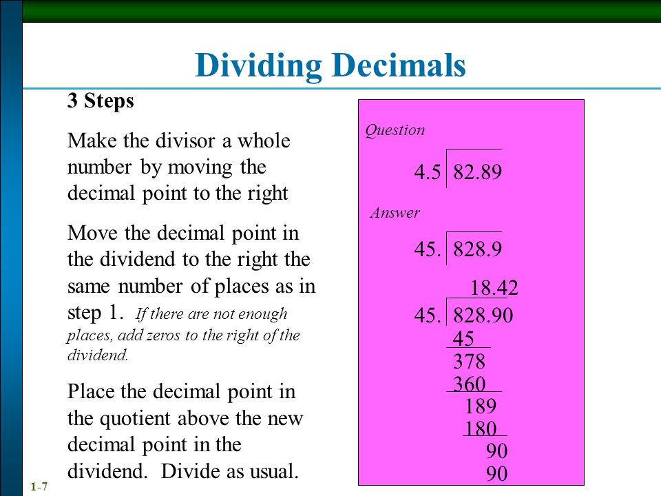 Dividing Decimals 3 Steps