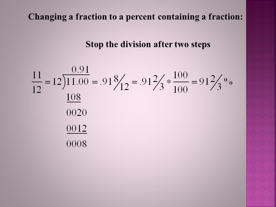 Changing a fraction to a percent containing a fraction: