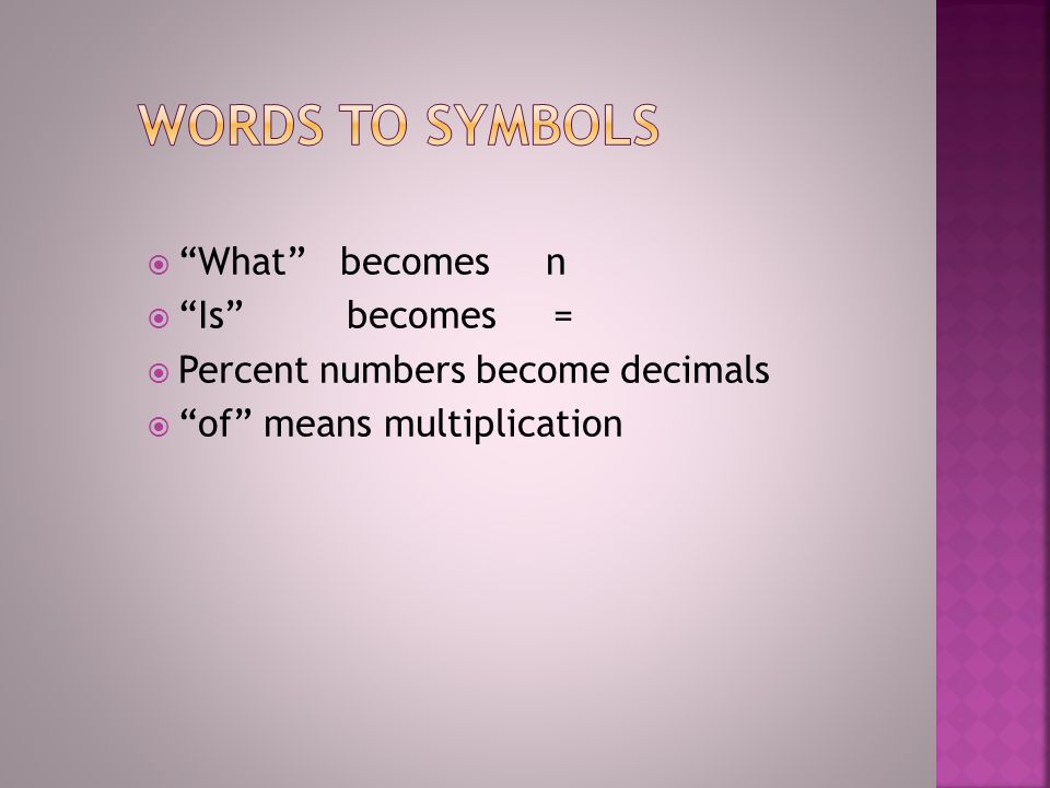 Words to symbols What becomes n Is becomes =