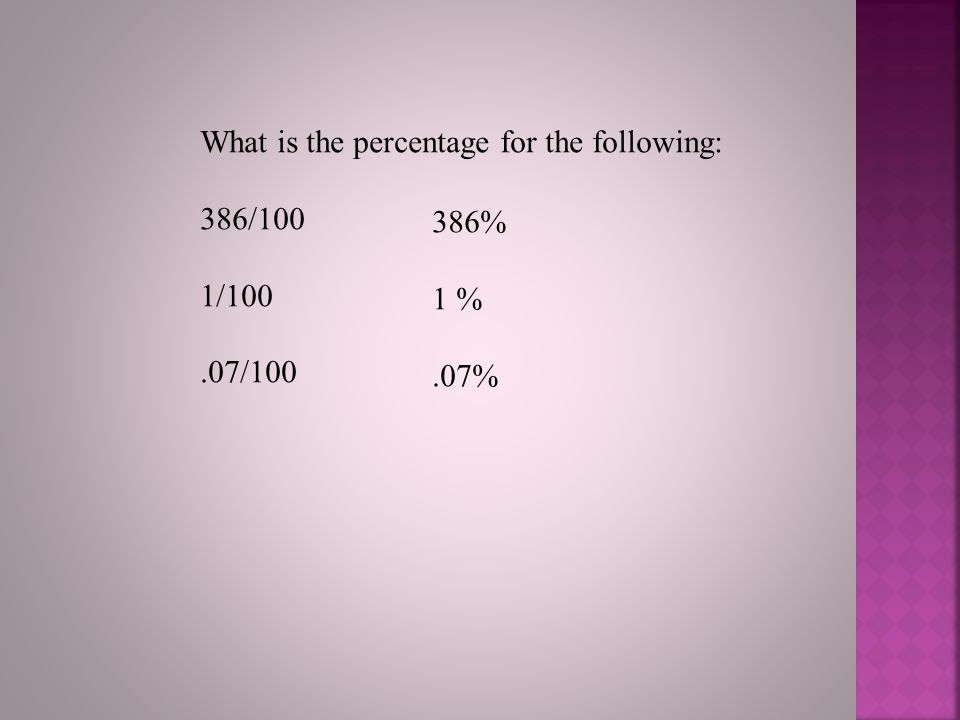 What is the percentage for the following: