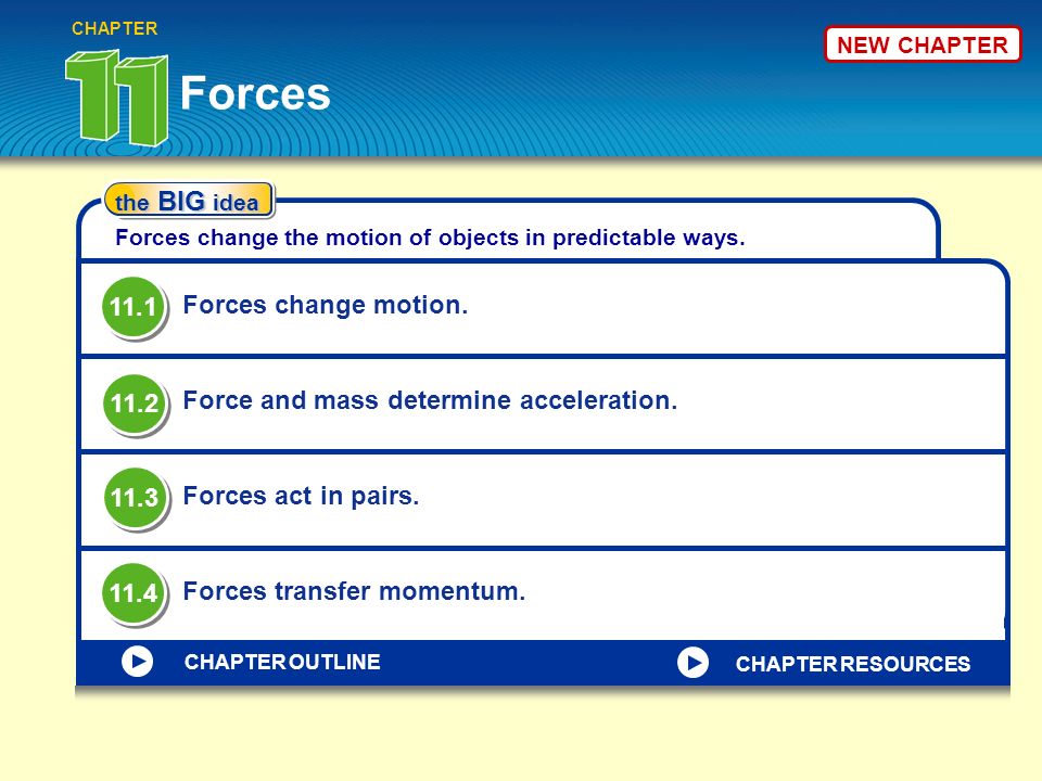 Forces 11.1 Forces change motion. 11.2