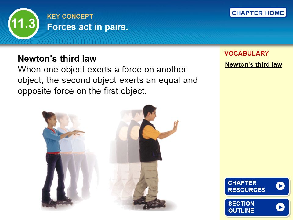11.3 Forces act in pairs. Newton s third law