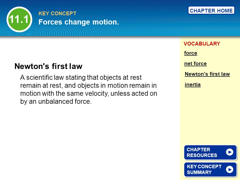 11.1 Newton s first law Forces change motion.